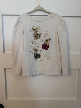 Girls White Long-Sleeve Graphic Tee with Gold Accents